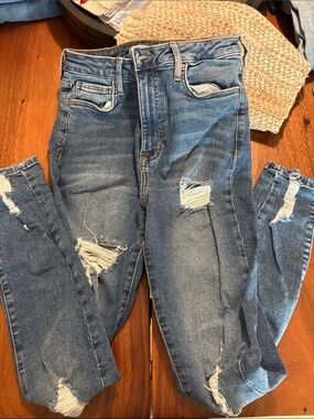 Forever 21 Women's Distressed Skinny Jeans - Blue Denim